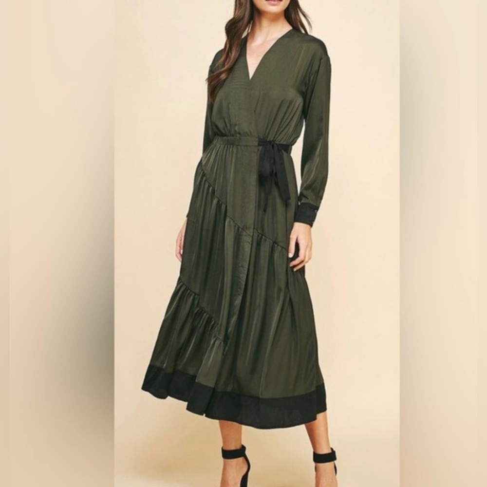 Pinch | Olive Green & Black Wrap Dress